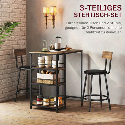 3-in-1 Barset – Bartafel – Hoogtafel – Bistroset – Eethoek – Ruimtebesparend – Stevig MDF en Metaal – Inclusief 2 Comfortabele Stoelen met Kussens