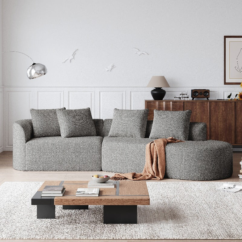 Moderne Loungebank – Sectional Sofa – Hoekbank – Modulair Sofa – Chenille Bank – 4-Zits Oversized – Donkergrijs Zwart – Plush Kussens – Stalen Frame – Geen Montage