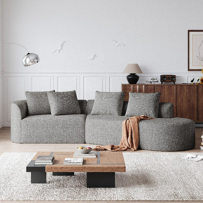 Moderne Loungebank – Sectional Sofa – Hoekbank – Modulair Sofa – Chenille Bank – 4-Zits Oversized – Donkergrijs Zwart – Plush Kussens – Stalen Frame – Geen Montage
