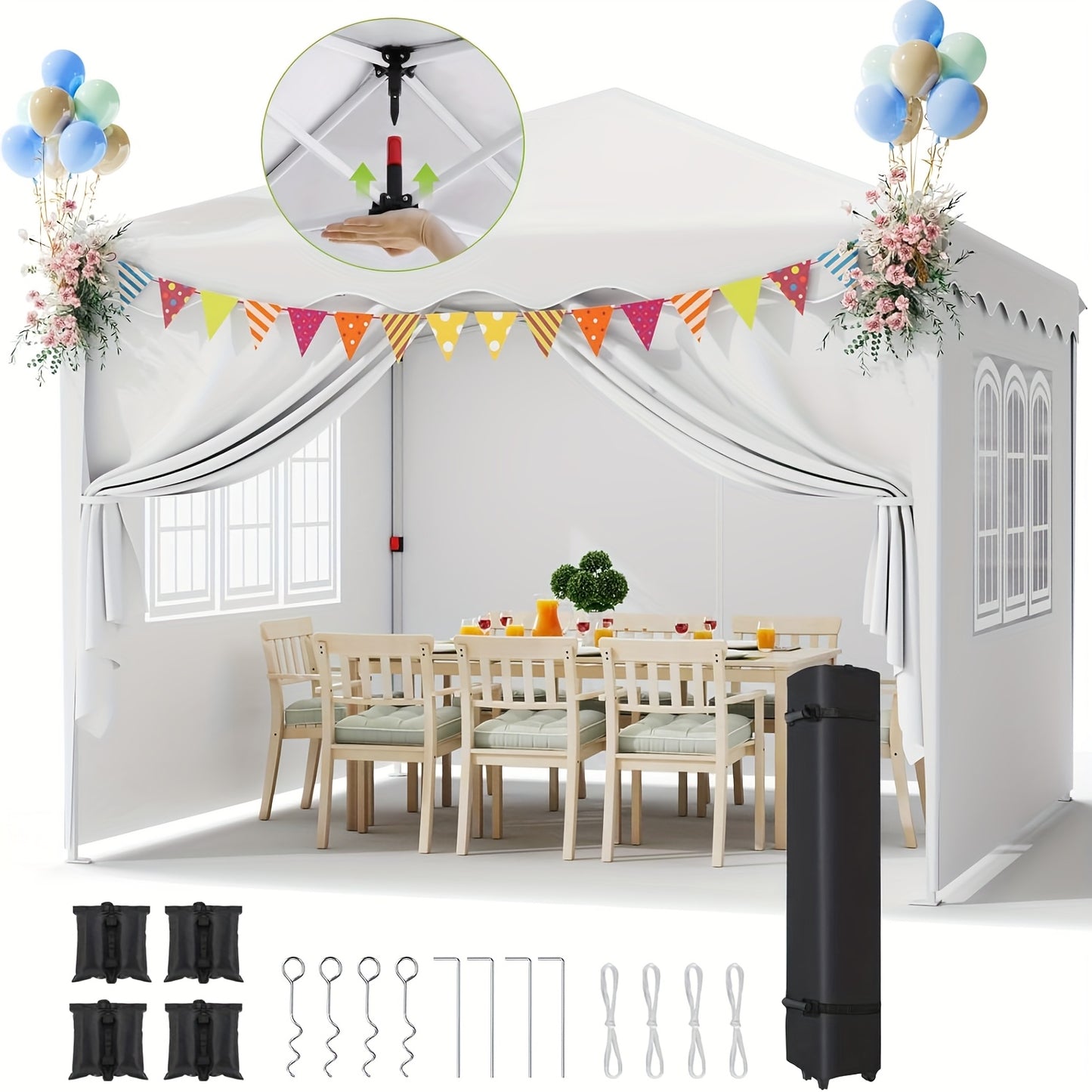 Vouwpaviljoen 3x3 Meter – Tuinpaviljoen – Partytent – Opvouwbare Tent – Schaduwdoek – Wit – UV Bescherming 50+ – Stevig Gepoedercoat Stalen Frame