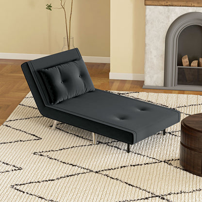 Slaapfauteuil – Relaxstoel – Bedfauteuil – Gastenbed – Velours Fauteuil – Donkergrijs – 3-stand Verstelbare Rugleuning – Compact 77x88x83 cm