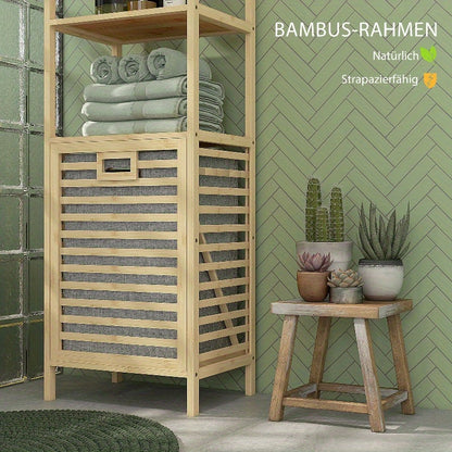 Badregal – Opbergrek – Bamboo Kast – Badkamermeubel – Plankenrek – Ruimtebesparend – Met Uitneembare Stoffen Manden – 44x33x160 cm Stabiel Met Metaalversterking