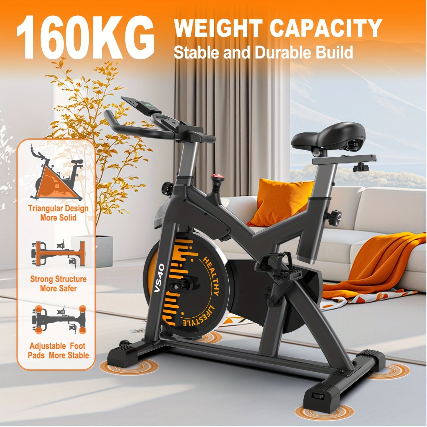 Hometrainer – Fitnessfiets – Ergometer – Indoorfiets – Magnetische Weerstand – Max Belastbaar 150 kg – 300W Koppel – Grote Tablethouder