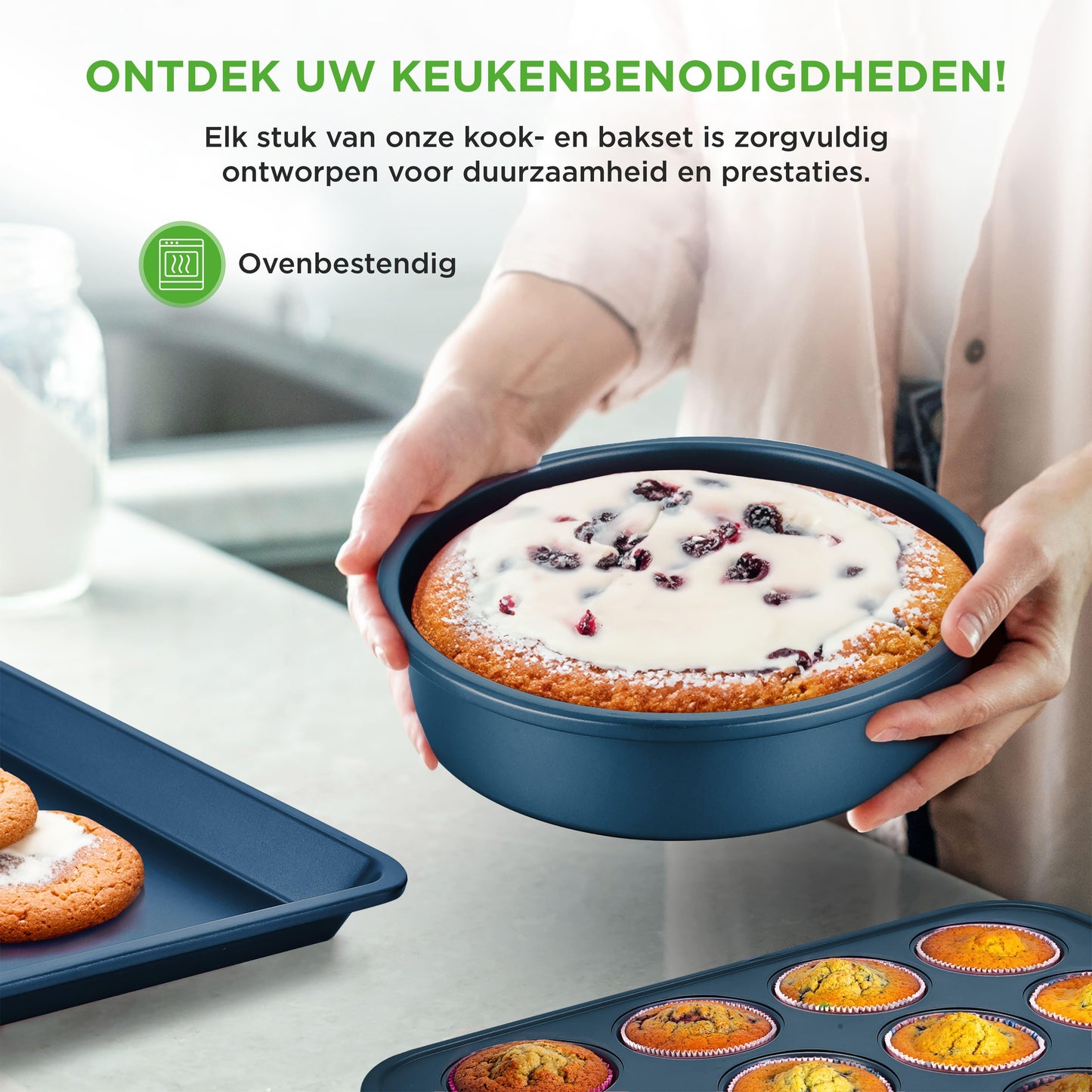 Pannenset – Kookset – Keukenset – Kookpannen – Bakvormen – 20-delig – Inductiegeschikt – Duurzame Antiaanbaklaag – Koel Blijvende Handgrepen – Navy
