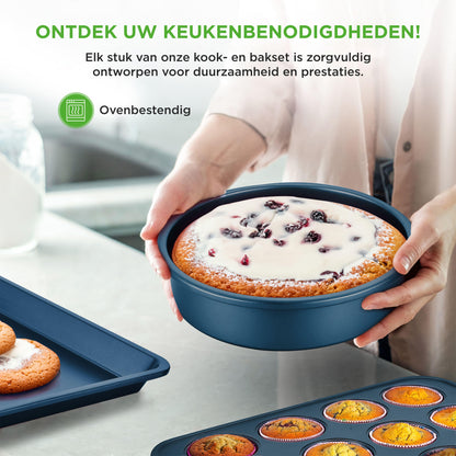 Pannenset – Kookset – Keukenset – Kookpannen – Bakvormen – 20-delig – Inductiegeschikt – Duurzame Antiaanbaklaag – Koel Blijvende Handgrepen – Navy
