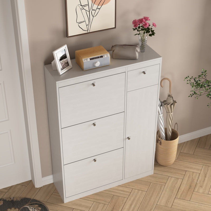 Schoenenkast – Schoenenrek – Schoenenopberger – Schoenenmeubel – Schoenenbank – Kantelfunctie – Massief Hout – 3 Uitklapbare Vakken – Smal Design