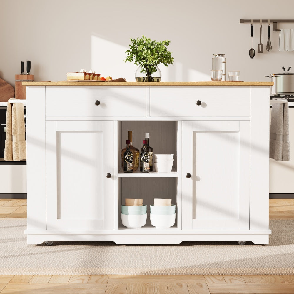 Modern White Metal Kitchen Island with Worktop - Heavy-Duty Mobile Serving Cart & Storage Cabinet, Freestanding Floor Cabinet with Shelves & Drawers, No Electrical Required, Space-Saving Design for Small Kitchens, Pantry & Di