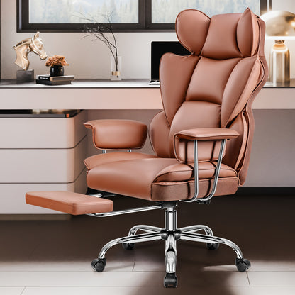 Ergonomische Bureaustoel – Bureaustoel Met Voetensteun – Werkstoel – Gamestoel – Lendensteun – Verstelbare Rugleuning – Kunstleer - Bruin
