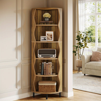 Hoekrek – Hoekkast – Boekenkast – Opbergrek – Vakkenkast – 71,5 Inch Hoog – Robuust Houten 5-Lagen Plank