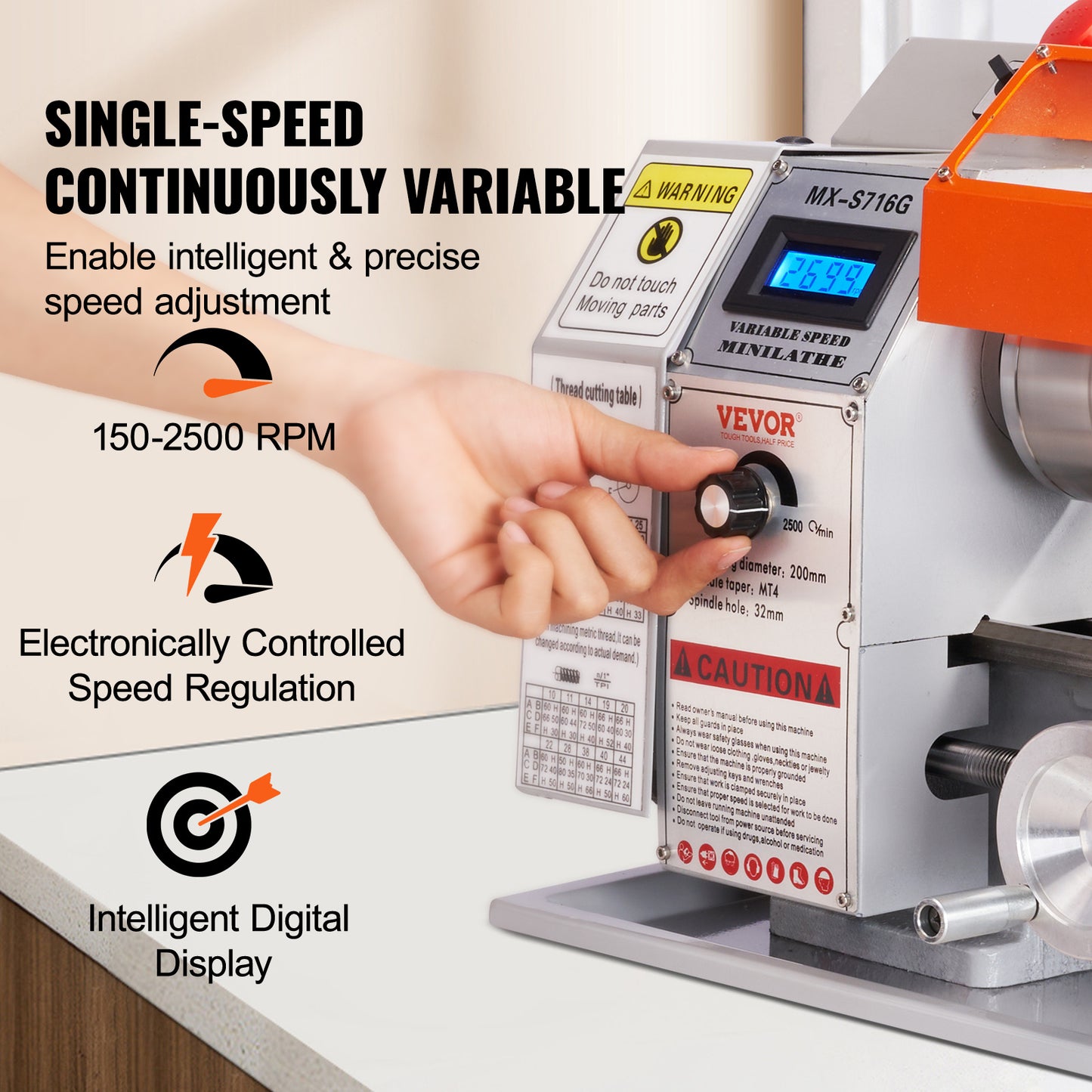 Metaaldraaibank – Mini Draaibank – Precisiedraaibank – Benchtop Draaibank – Metaalbewerking Machine – 7'' x 16'' Compact – 800W Borstelloze Motor