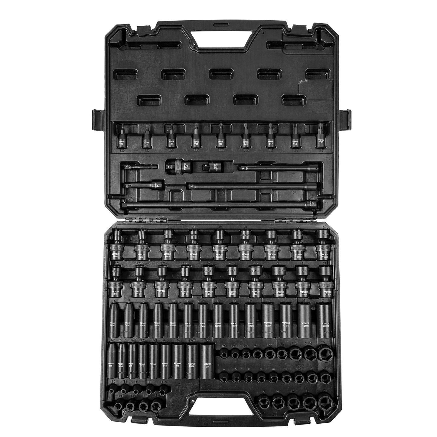 Dopsleutelset – Doppenset – Ratelsleutelset – Slagdoppenset – Gereedschapsset – 90-delig – Cr-Mo Legering Staal – Inclusief Verlengstukken en Universele Adapter
