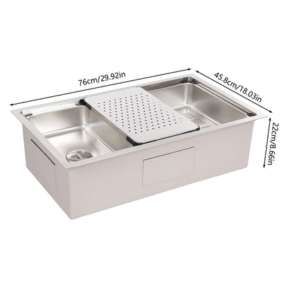 Spoelbak RVS – Keukenspoelbak – Inbouw Spoelbak – Opbouw Spoelbak – Undermount Spoelbak – Grote Inhoud 76x45,8 cm – Mat RVS Afwerking