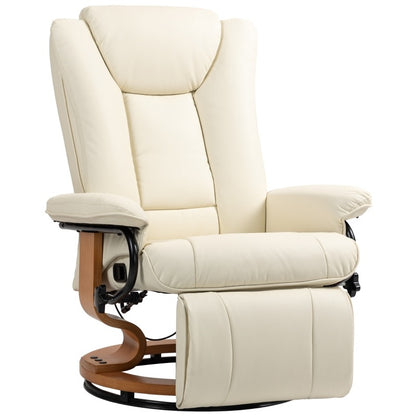 HOMCOM Cream White Faux Leather Swivel Recliner Chair with Ottoman - 360° Rotating Massage Lounge Chair, Heavy-Duty 150kg Capacity, Adjustable Reclining Mechanism, Sturdy Metal Frame, No Assembly Required, for Living Room &