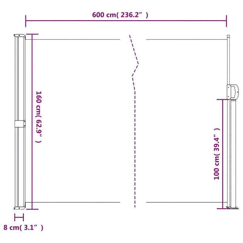 Zijscherm – Uittrekbaar Scherm – Windscherm – Tuinscherm – Balkonscherm – 160x600 cm – Polyester Met Waterafstotende Coating