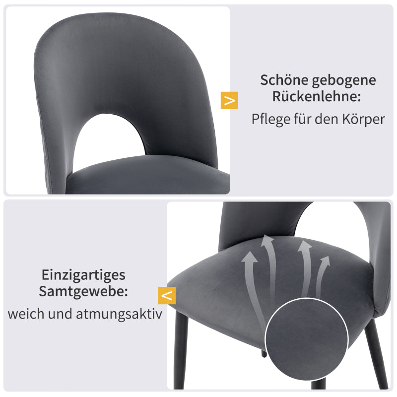Eetkamerstoel – Stoel – Designstoel – Beklede Stoel – Fluwelen Stoel – Grijs + Fluweel – Verstelbare Poten – Robuust Metalen Frame