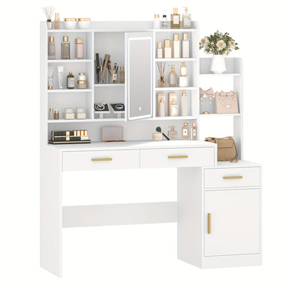 Kaptafel – Make-up Tafel – Cosmeticatafel – Vanity Tafel – Opmaaktafel – Met Spiegel en LED-Verlichting – Ruim Opbergmeubel 130x40x149 cm – MDF en Spaanplaat