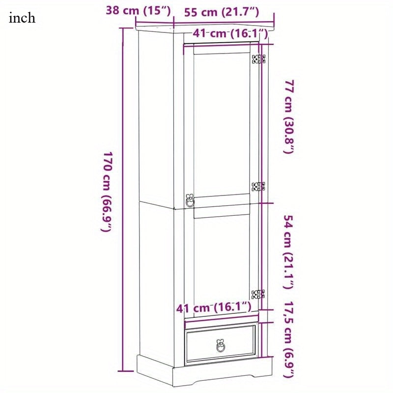 Linnenkast – Kledingkast – Garderobekast – Opbergkast – Vintage Kast – Massief Grenenhout – Compact Formaat 55x38x170 cm