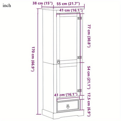 Linnenkast – Kledingkast – Garderobekast – Opbergkast – Vintage Kast – Massief Grenenhout – Compact Formaat 55x38x170 cm
