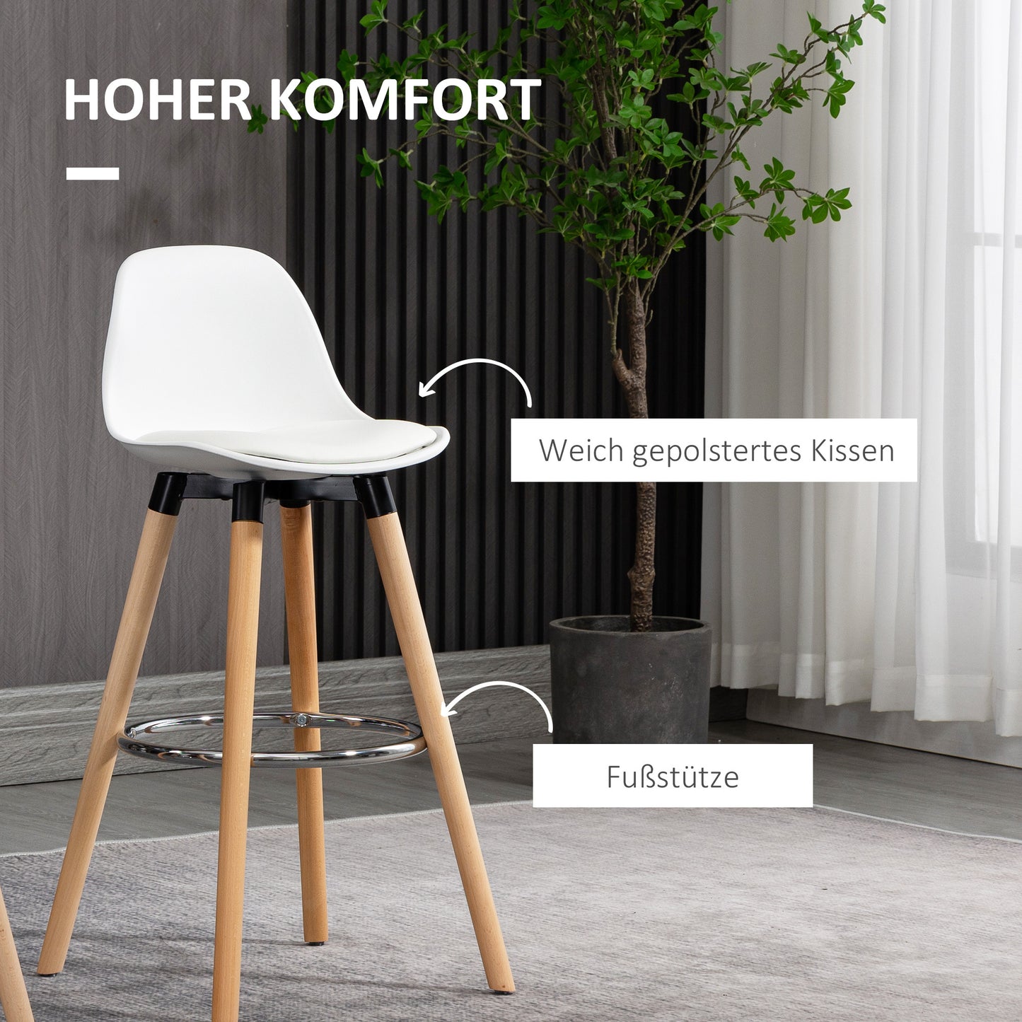 Barstoel – Barkruk – Barstoel Set – Keukenstoel – Bistrostoel – Scandinavisch Design – Massief Beukenhout – Zithoogte 69 cm