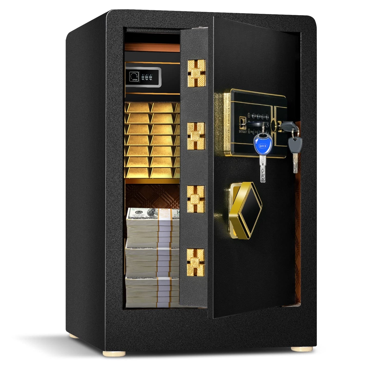 Brandwerende Kluis – Veiligheidskluis – Documentenkluis – Elektronische Safe – Mini Kluis – 42,5L Inhoud – Verstelbare Plank & Alarm Systeem – Zwart