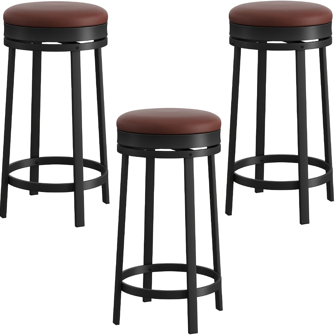 Barkrukken – Barstoelen – Keukenstoelen – Eetkamerstoelen – Industrieel – Draaibare Zitting 360° – Metalen Frame – 60,96 cm Hoogte – Kunstleer – Set Van 4 – Voetsteun – Ruimtebesparend – Comfortabel