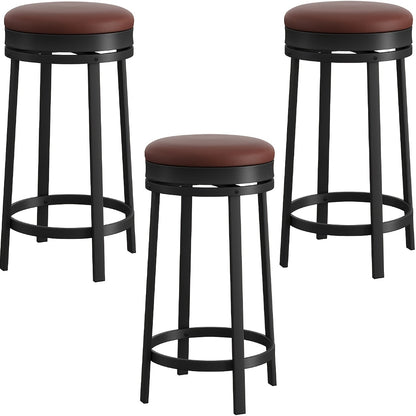 Barkrukken – Barstoelen – Keukenstoelen – Eetkamerstoelen – Industrieel – Draaibare Zitting 360° – Metalen Frame – 60,96 cm Hoogte – Kunstleer – Set Van 4 – Voetsteun – Ruimtebesparend – Comfortabel