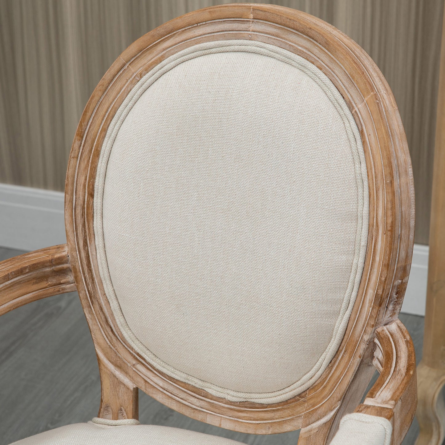 Eetkamerstoel – Keukenstoel – Stoel – Fauteuil – Zithoekstoel – Massief Hout – Linnenlook Bekleding – Antiek Design – Ademend – 56x54x96 cm – Crème Wit