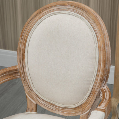 Eetkamerstoel – Keukenstoel – Stoel – Fauteuil – Zithoekstoel – Massief Hout – Linnenlook Bekleding – Antiek Design – Ademend – 56x54x96 cm – Crème Wit