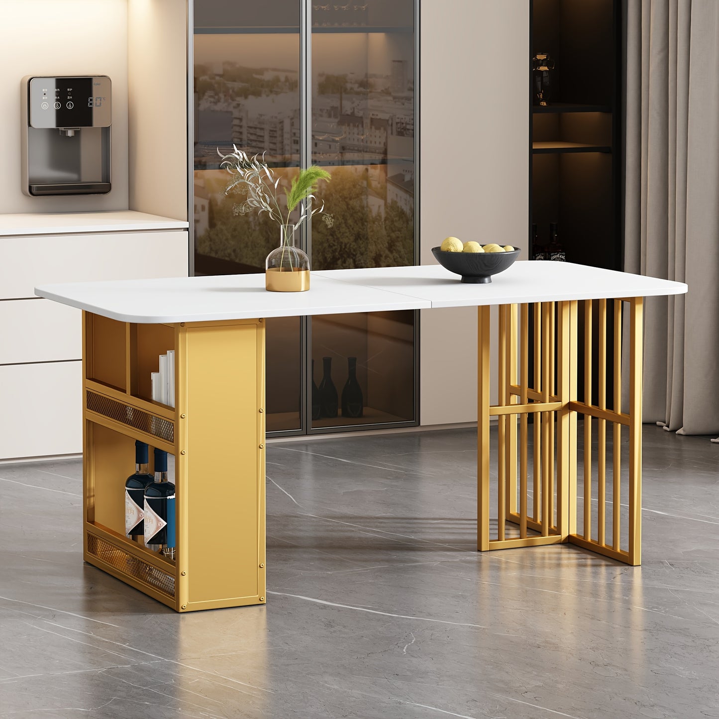 Ronde Eettafel – Eettafel Rond – Keukentafel – Tafel Metalen Onderstel – Witte Tafelblad – Uniek Geometrisch Onderstel – Duurzaam Niet-Hout – Voorgemonteerd & Makkelijk Schoon Te Maken