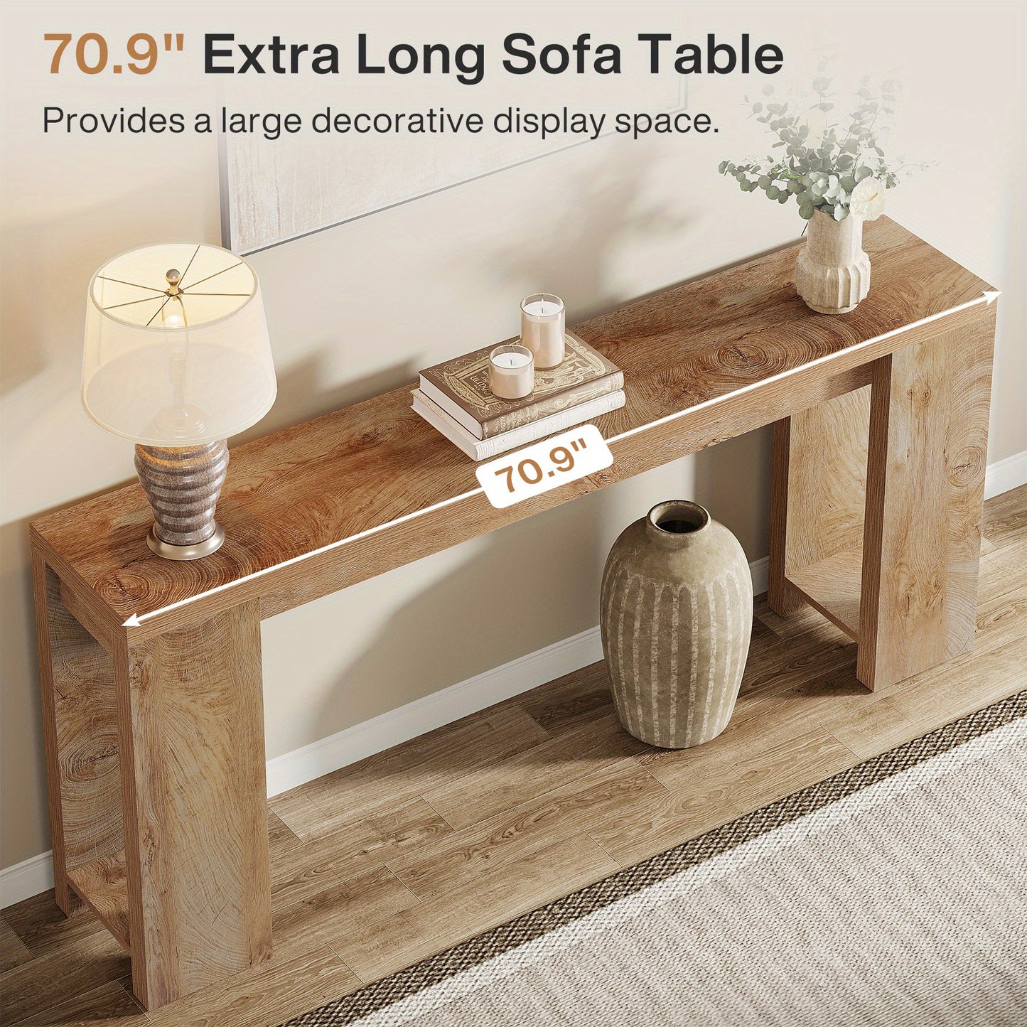Sidetable – Consoletafel – Wandtafel – Haltafel – Bijzettafel – Houten Farmhouse Stijl – Compact 160x29,5x85 cm – Licht Eiken Bruin