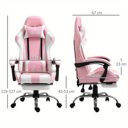 Gamingstoel – Bureaustoel – Gamestoel – Werkstoel – Office Chair – Ergonomisch – Verstelbare Hoogte 119-127 cm – 360° Draaibaar – Lendensteun – Metalen Frame – PVC Leer – Hoofdsteun – Roze Zwart