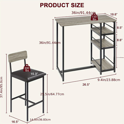 Eettafelsetje 2 Personen – Bartafel Set – Barkrukken Gestoffeerd – Keukentafel Compact – Appartement Meubilair – Opbergruimte 3 Planken – Metaal MDF Coating