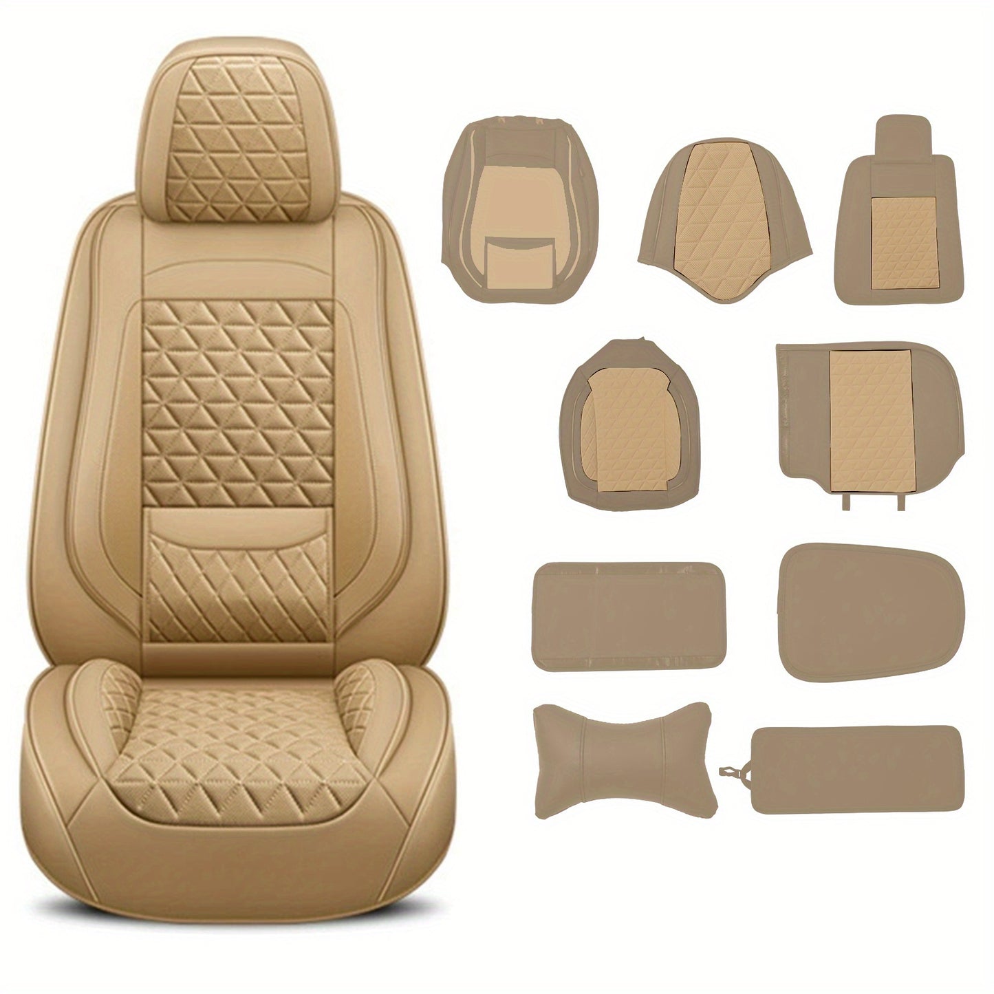 Autostoelhoes Leer – Stoelbeschermer – Auto Bekleding – Zitkussen – Interieurhoes – Set Van 5 – Ademend PU Leer – Universele Pasvorm Beige Yellow