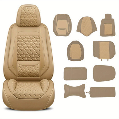 Autostoelhoes Leer – Stoelbeschermer – Auto Bekleding – Zitkussen – Interieurhoes – Set Van 5 – Ademend PU Leer – Universele Pasvorm Beige Yellow