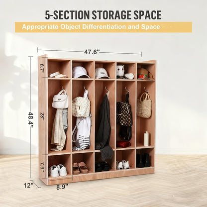 Large Entryway Storage Cabinet with 5 Large & 10 Small Compartments, Heavy-Duty Non-Wood Organizer with - Easy Assembly -Standing Coat Rack for Hallway, Foyer, Lobby - Compatible with most entryway layouts