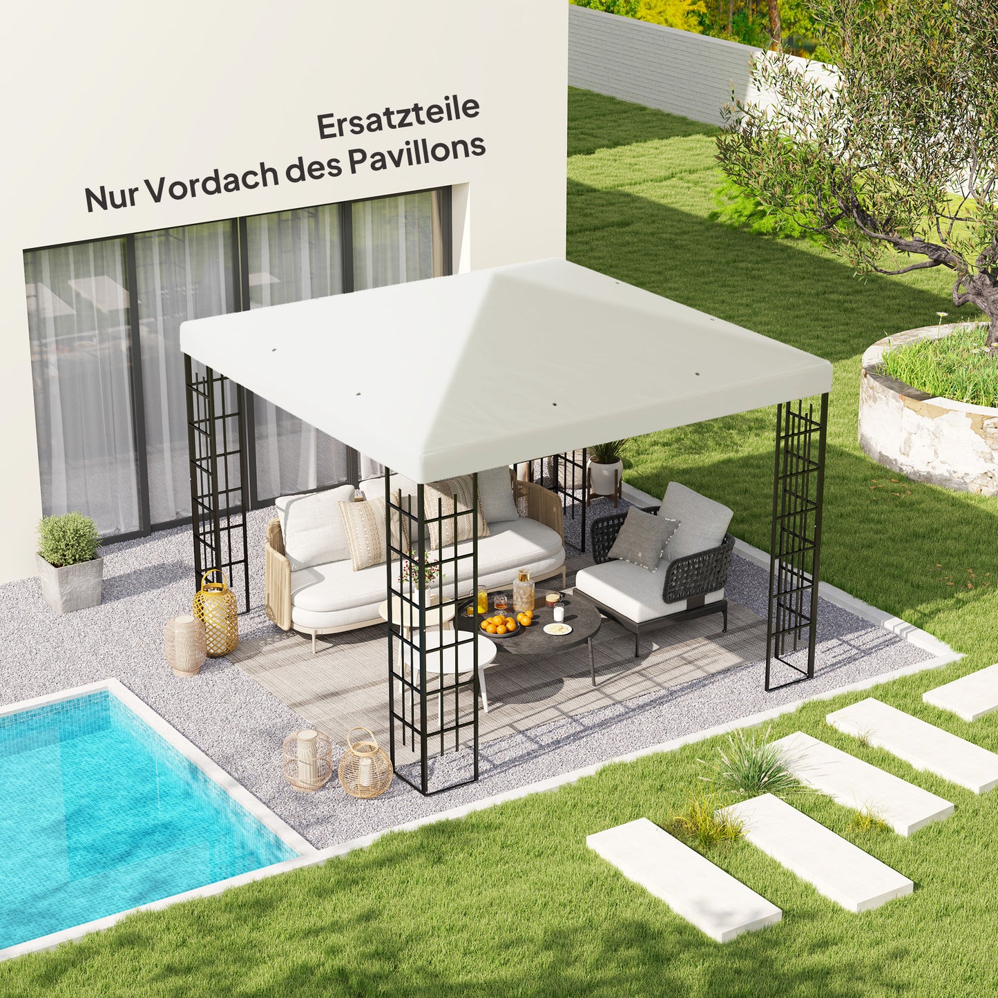 Partytenthoes – Vervangend Dak – Tuinpaviljoen Dak – Paviljoendak – Partytent Dak – 3x3 m – Waterafstotend Polyester – UPF30+ Bescherming