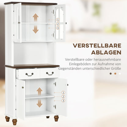Keukenkastje – Buffetkast – Keukenkast – Opbergkast – Servieskast – Wit – 2 Lades Met Soft-Close – 76x38x182 cm Hout