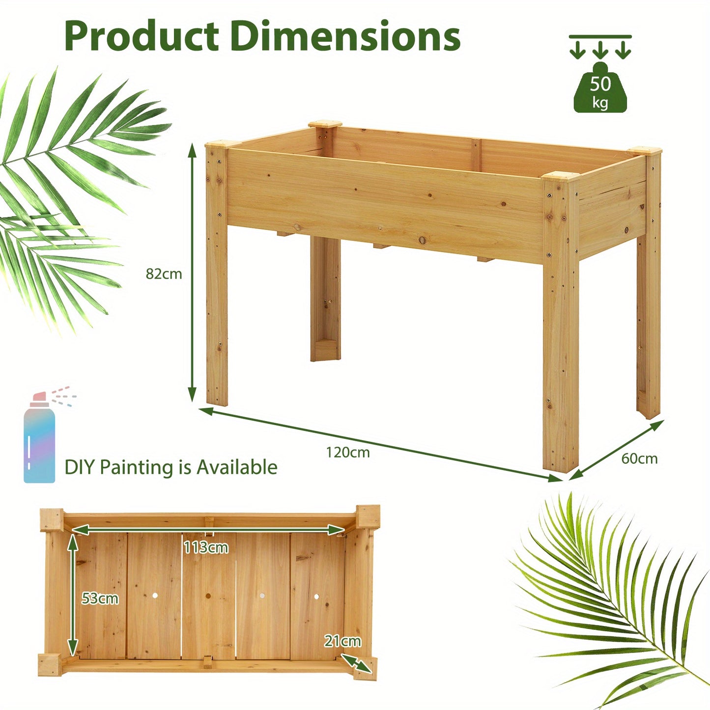 Verhoogde Tuinbak – Kruidentuinbak – Plantenbak – Bloembak – Moestuinbak – Massief Vurenhout – Inclusief Drainage – Ergonomisch Design 47 Inch