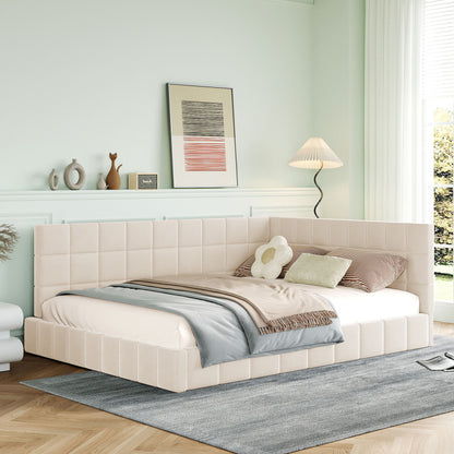 Upholstery bed sofa bed 140200 multifunction bed with slatted frame made of Light Beige -minded velvet stoff beige