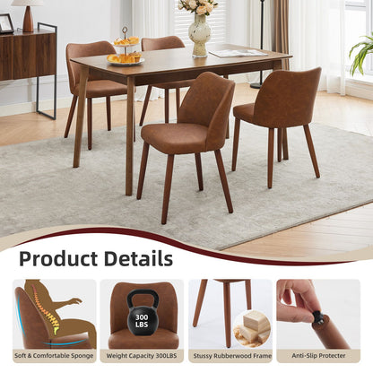 Set of 2 Dining Chairs | Brown Hardwood Kitchen Chairs with Leveling Feet for Dining Room Living Room, Modern Style, Wipe Clean Care