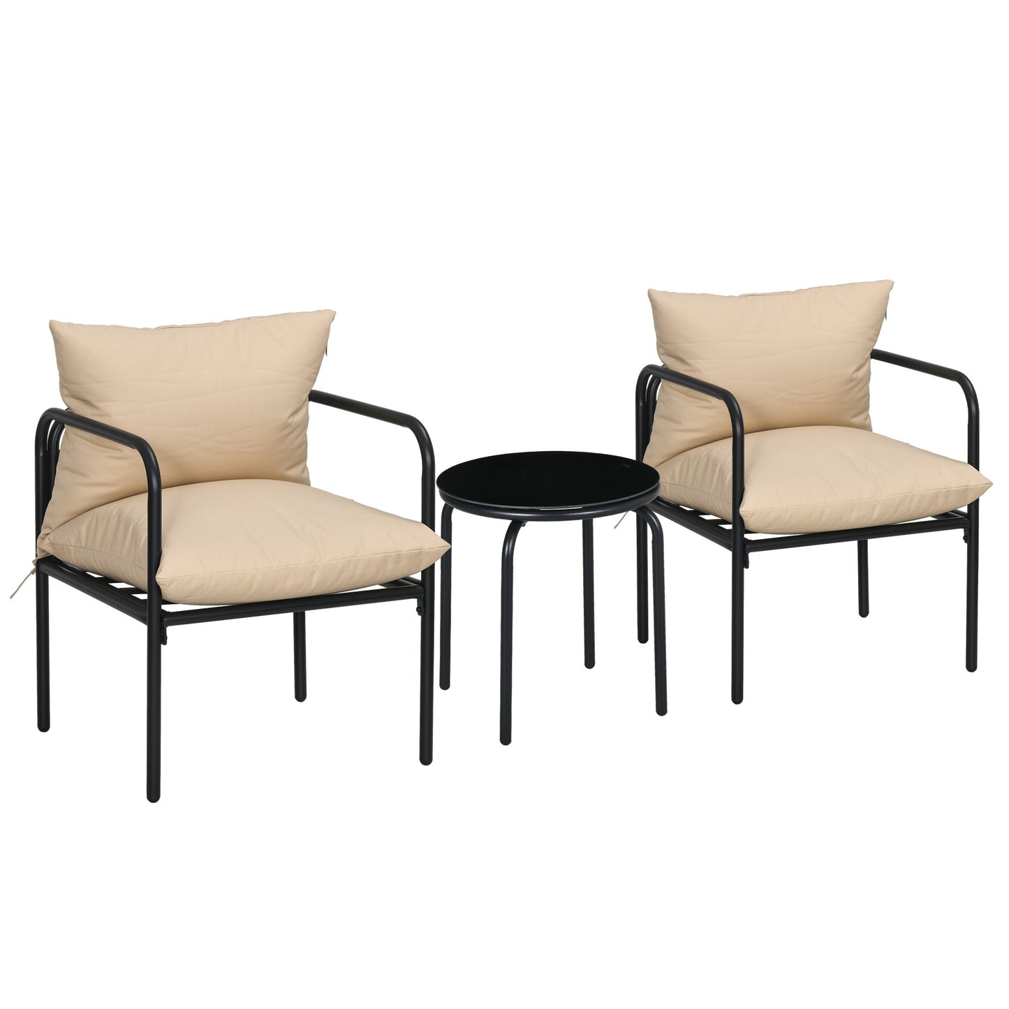 Tuinset – Bistroset – Terrasmeubels – Balkonset – Buitenmeubilair – Zwart Beige Design – Met Metalen Frame