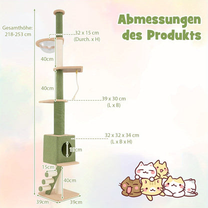 Krabpaal – Kattenboom – Krabmeubel – Kattentoren – Krabpalen – Verstelbare Hoogte 218-253 cm – Met Cave & Ruimtecapsule