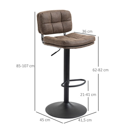 Barkrukken Set – Keukenstoelen – Barstoelen – Draaiende Krukken – Verstelbare Barkrukken – Vintage Bruin Kunstleer – 360° Draaibaar – Verstelbare Zithoogte