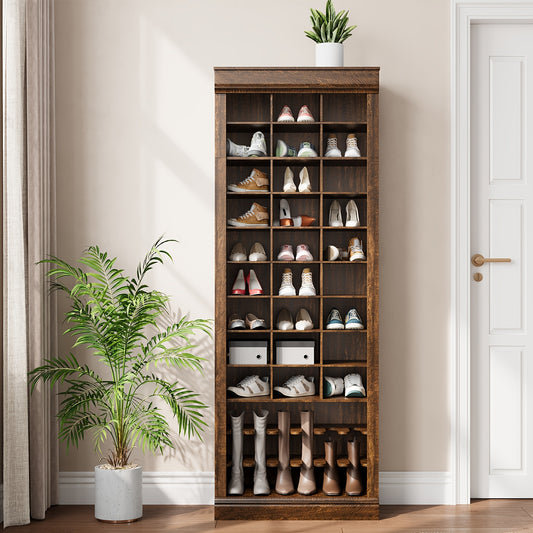 Schoenenkast – Schoenenrek – Schoenenopberger – Schoenenbank – Opbergkast – 10 Niveaus – MDF Hout Roodbruine Finish – Vrijstaand – Tot 30 Paar Schoenen