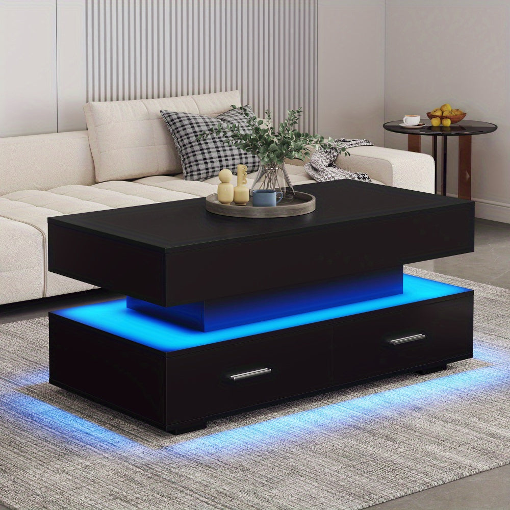 Adjustable Height Coffee Table with 2 Drawers & Open Storage - Lift-Up Design, Black Metal Frame, 100x50x44cm, Modern Contemporary Style for Living Room, Bedroom, Office - Easy Assembly, No Power Needed, Coffee Table for Livi