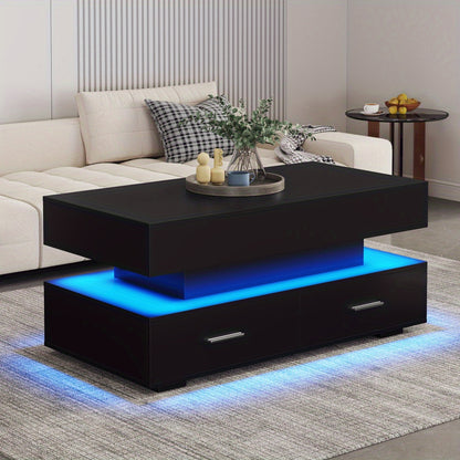 Adjustable Height Coffee Table with 2 Drawers & Open Storage - Lift-Up Design, Black Metal Frame, 100x50x44cm, Modern Contemporary Style for Living Room, Bedroom, Office - Easy Assembly, No Power Needed, Coffee Table for Livi