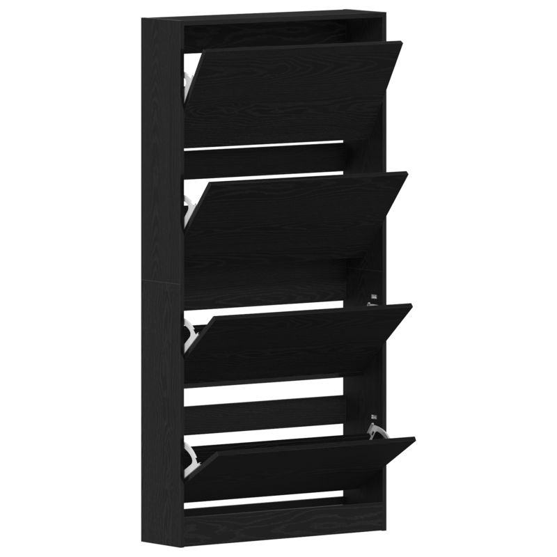 Schoenenrek – Schoenenkast – Schoenenopberger – Schoenenbank – Schoenendiens – Zwart Houten Design – Ruimtebesparend Hoog 80x21x163,5 cm – Duurzaam Hardhout Met Glazen Planken