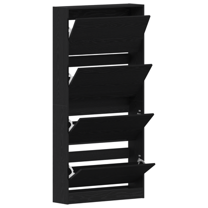 Schoenenrek – Schoenenkast – Schoenenopberger – Schoenenbank – Schoenendiens – Zwart Houten Design – Ruimtebesparend Hoog 80x21x163,5 cm – Duurzaam Hardhout Met Glazen Planken
