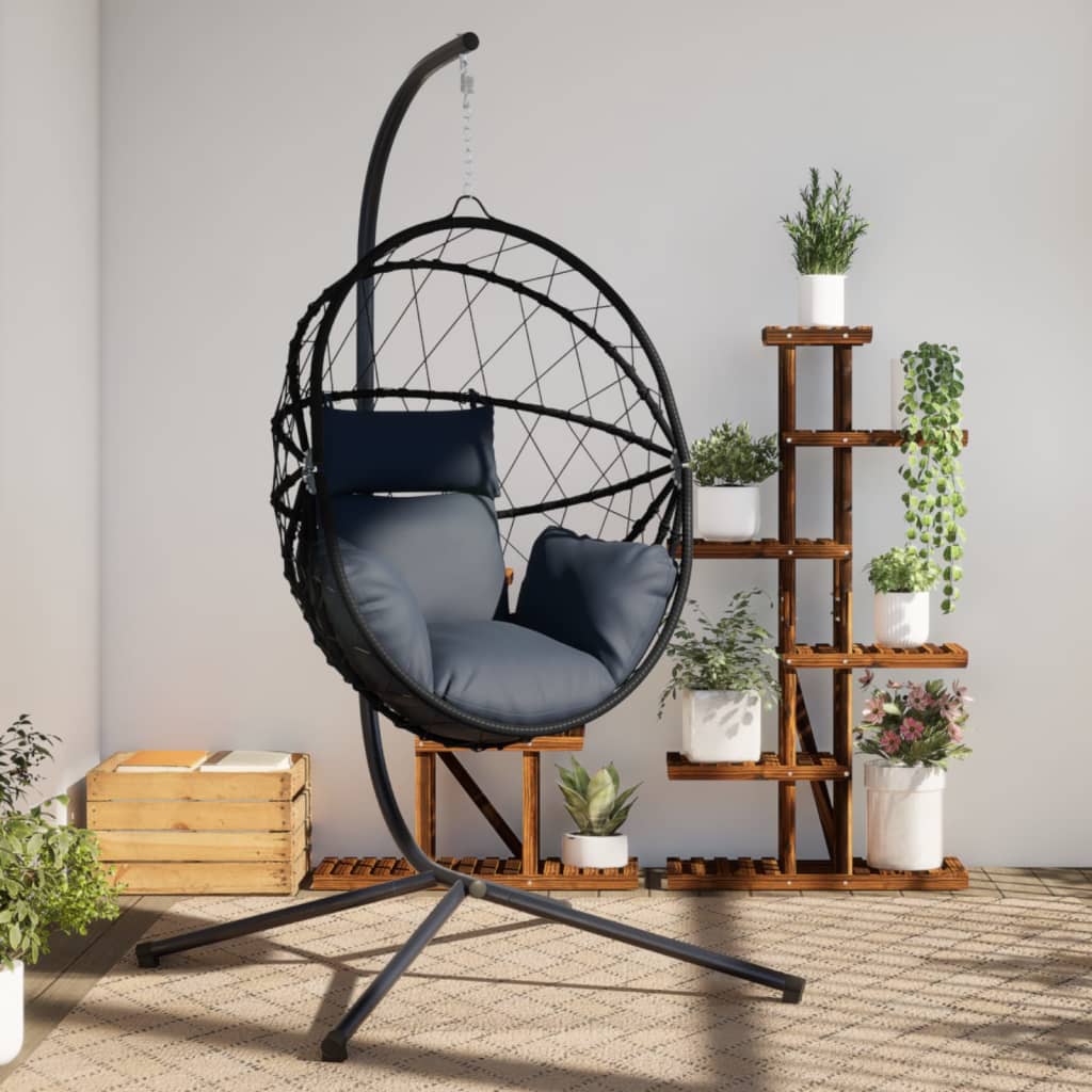Hangstoel – Schommelstoel – Rattan Stoel – Tuinstoel – Relaxstoel – Antraciet – Stalen Frame – Afneembaar Kussen