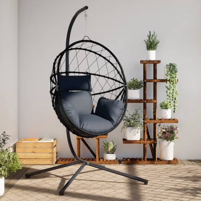 Hangstoel – Schommelstoel – Rattan Stoel – Tuinstoel – Relaxstoel – Antraciet – Stalen Frame – Afneembaar Kussen
